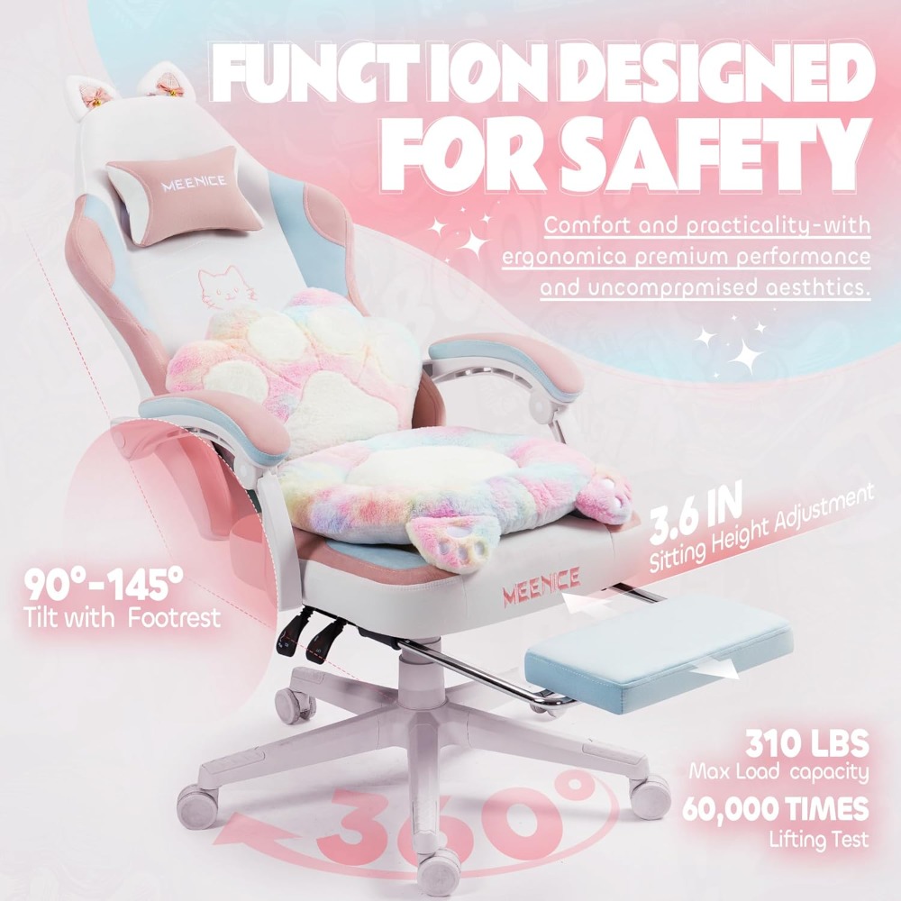 Office Footrest Cushion - Urocze krzesło gamingowe z kocimi uszkami,